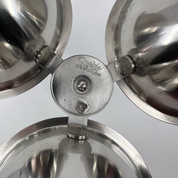 Vintage Oneida Three Bowl Stainless Steel Serving Dish Triple Bowls Serveware - Picture 6 of 6